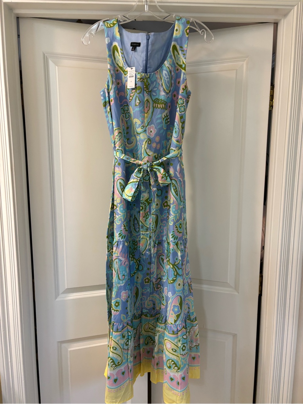 Brand new, with tag!  Talbots Light Blue Paisley Tie-Waist Midi Dress